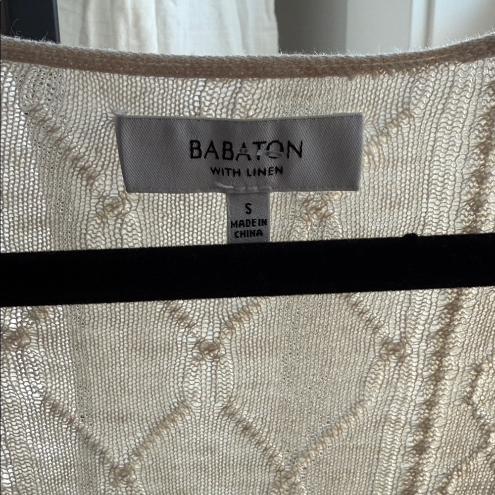 154. Babaton Linen Wool Elegant Cream V-Neck Cable knit Sweater - Picture 5 of 6